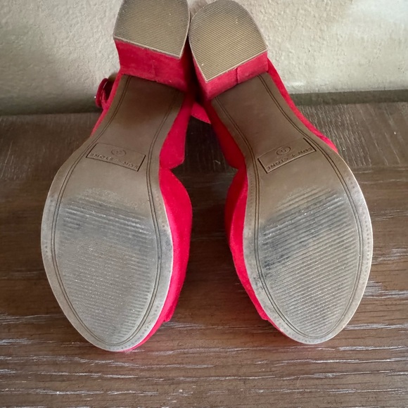 Sun + Stone Red Peep-Toe Heels with Ankle Strap - Picture 7 of 8